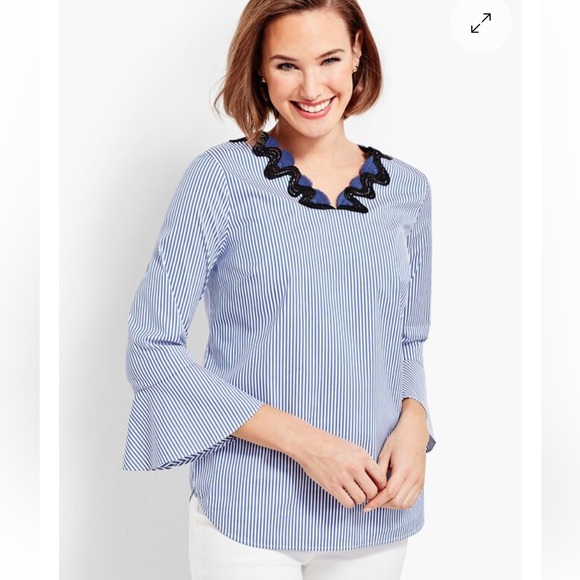 Talbot's Womens Rickrack Trim V-neck Top Size XXL Striped Popover Non Iron - Picture 1 of 10